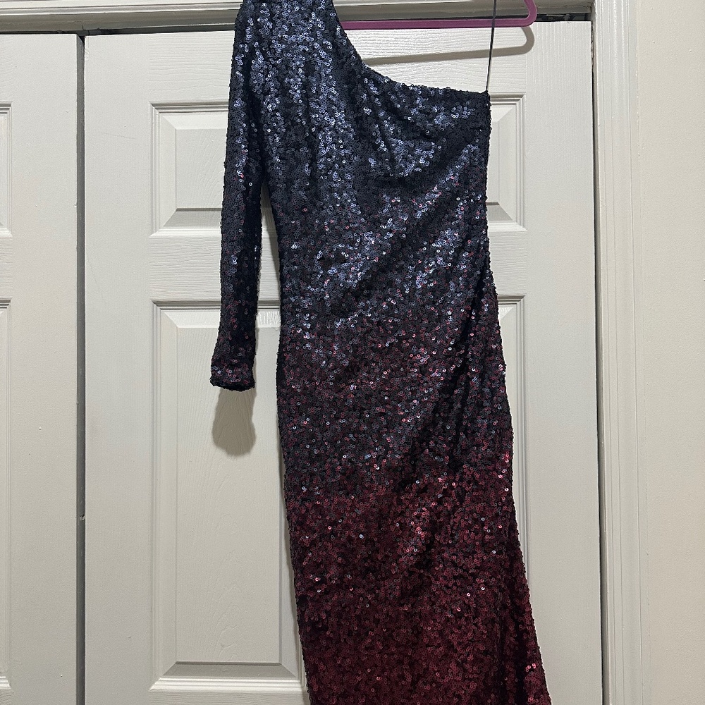 Dress the population sequin ombré one shoulder dress